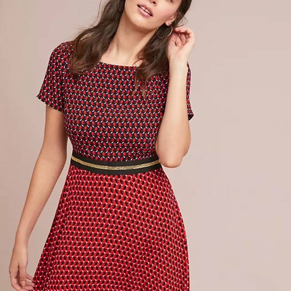 Anthropologie Maeve Amici Colorblocked Bunny Dress | Red & Black